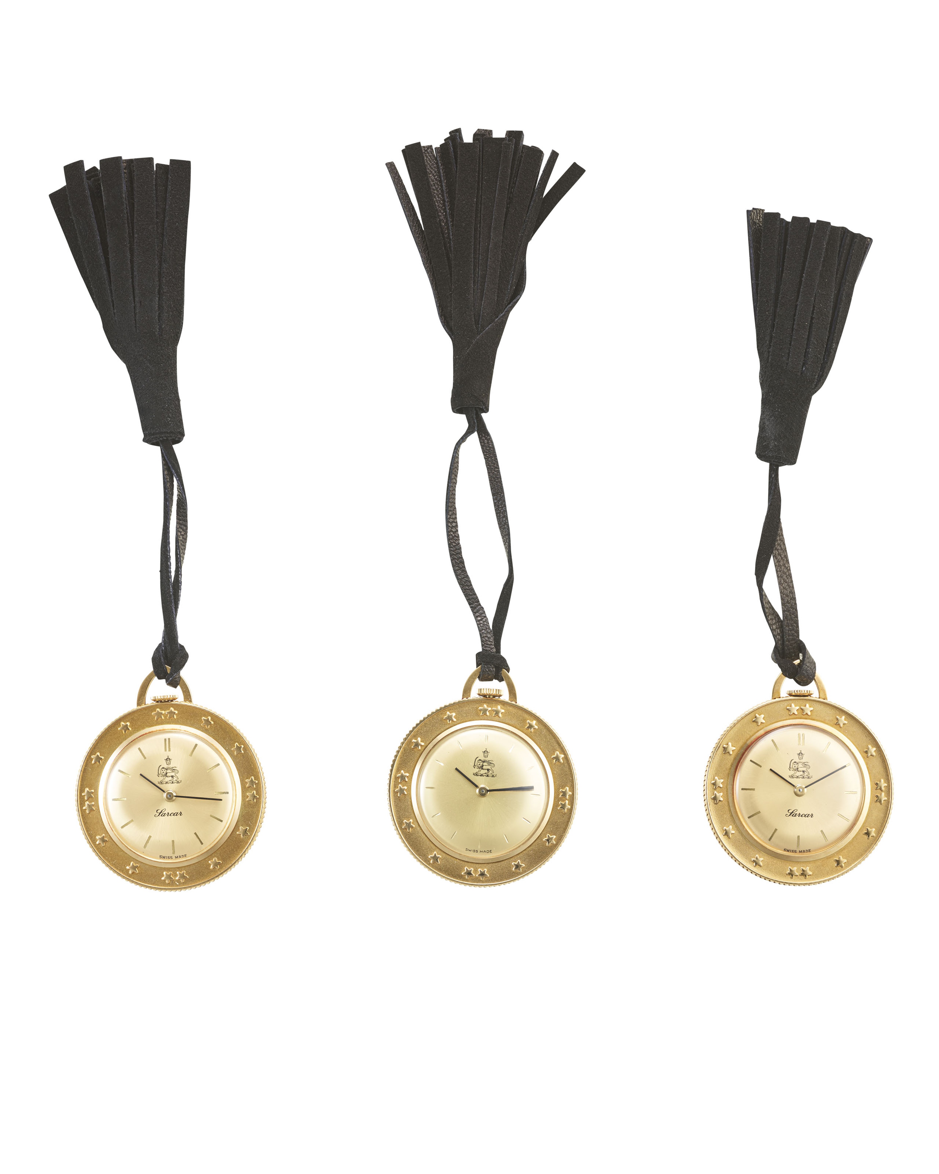 Sarcar, lot de 3 montres de poche pièces en or 750: