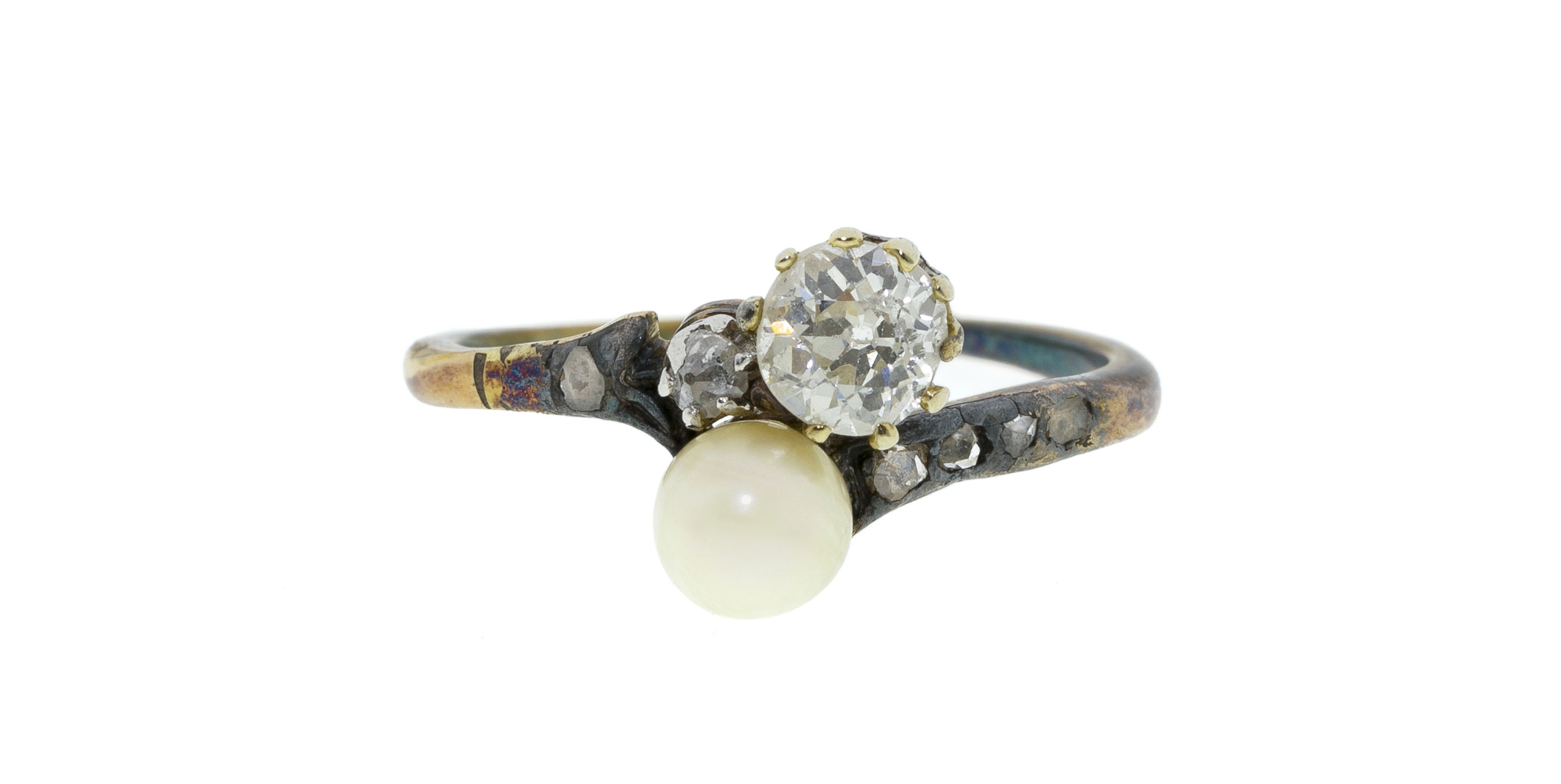 Bague Ancienne En Or 18K Et Diamants – Taille 56, Style Amitié, XIXe Siècle, Occasion
