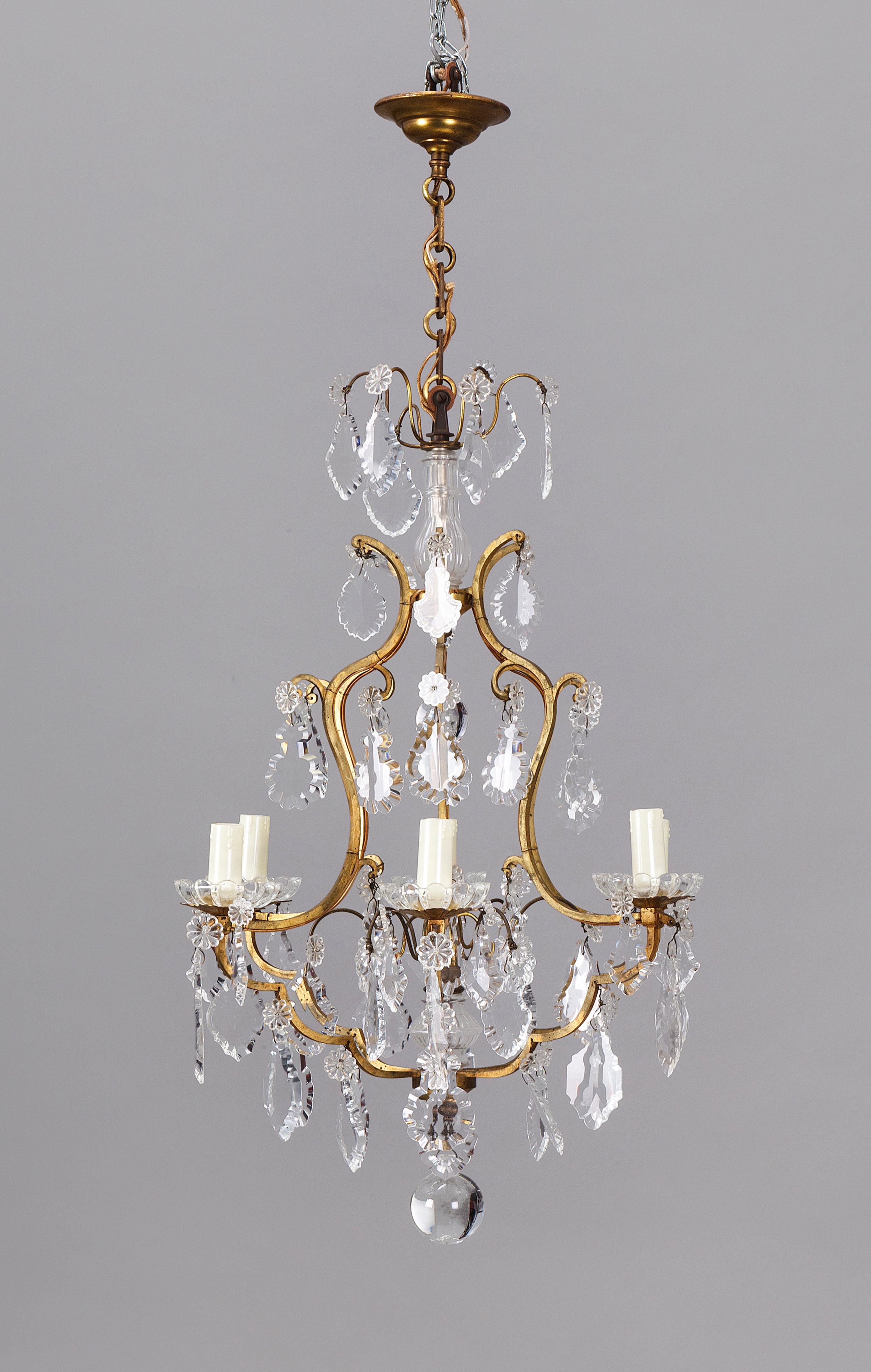 Lustre cage à 6 lumières en laiton et pampilles de… | Piguet