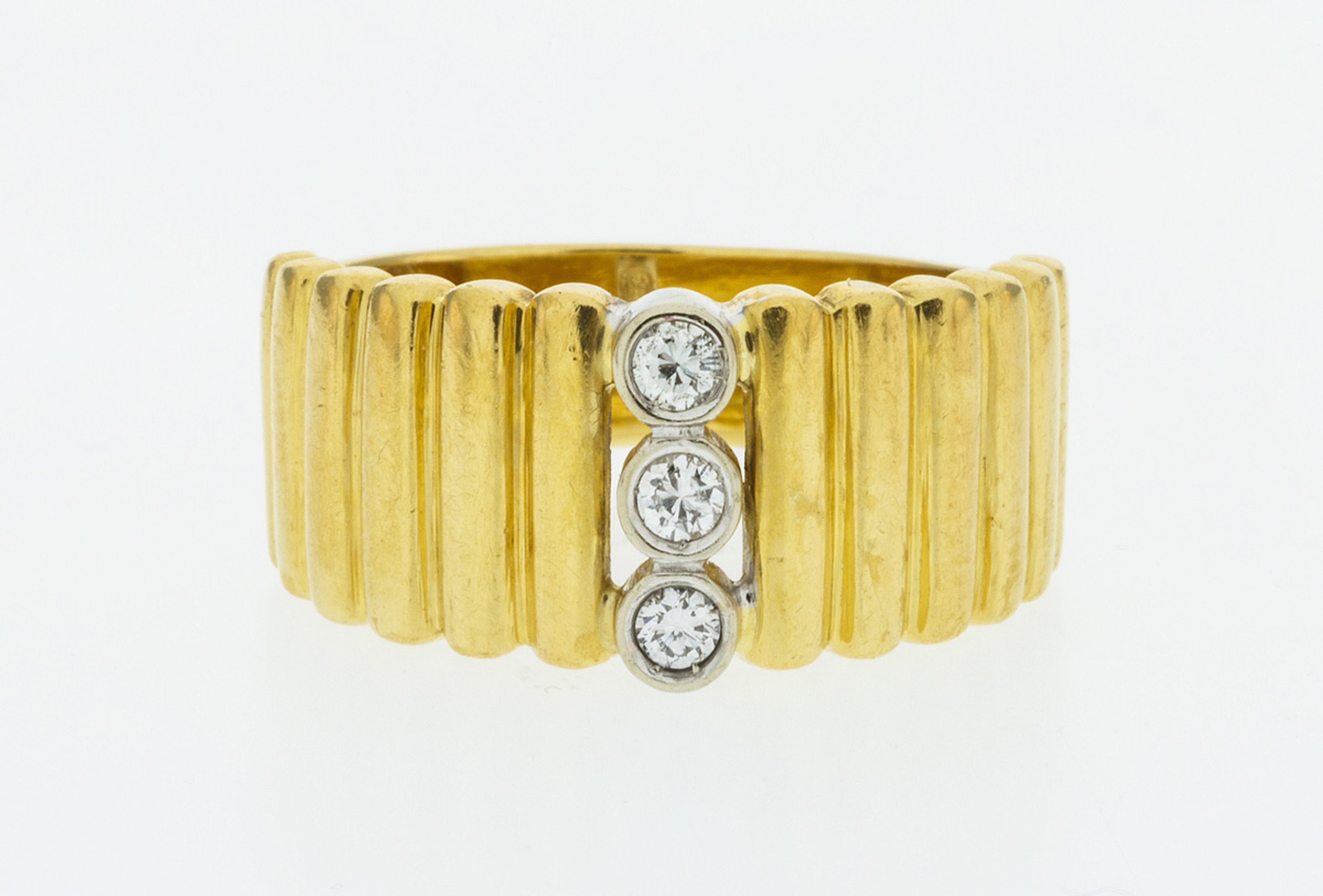 Bague Demie-alliance En Or Sertie D'une Ligne De Diamants (env. 0,18 Ct) - Occasion (photos Indicatives)