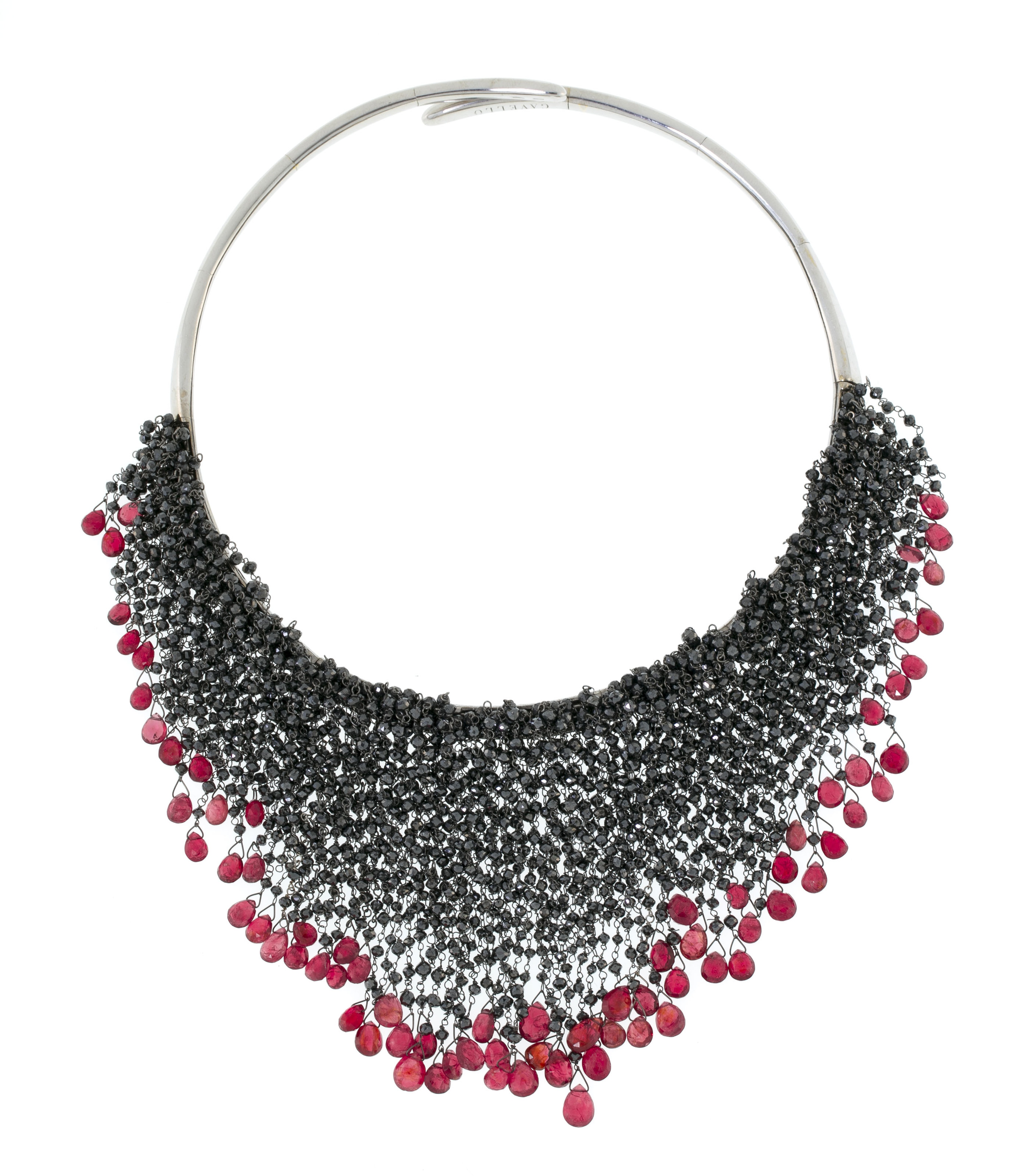 Gavello, collier ras du cou à franges or gris 750