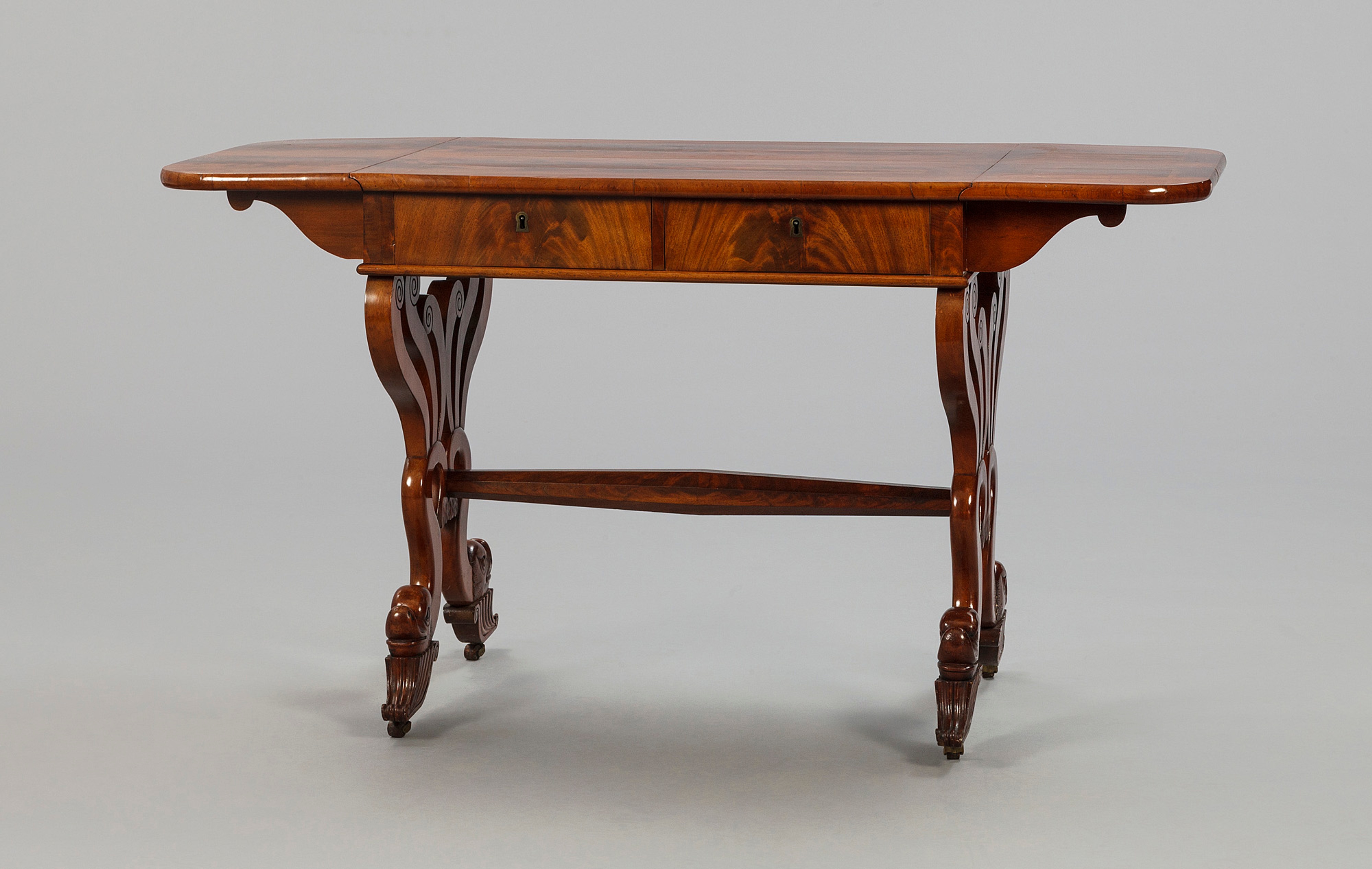 Table Basse D'acajou Style Antique Palazzo INT, Bois Massif, Ovale 115x45 Cm