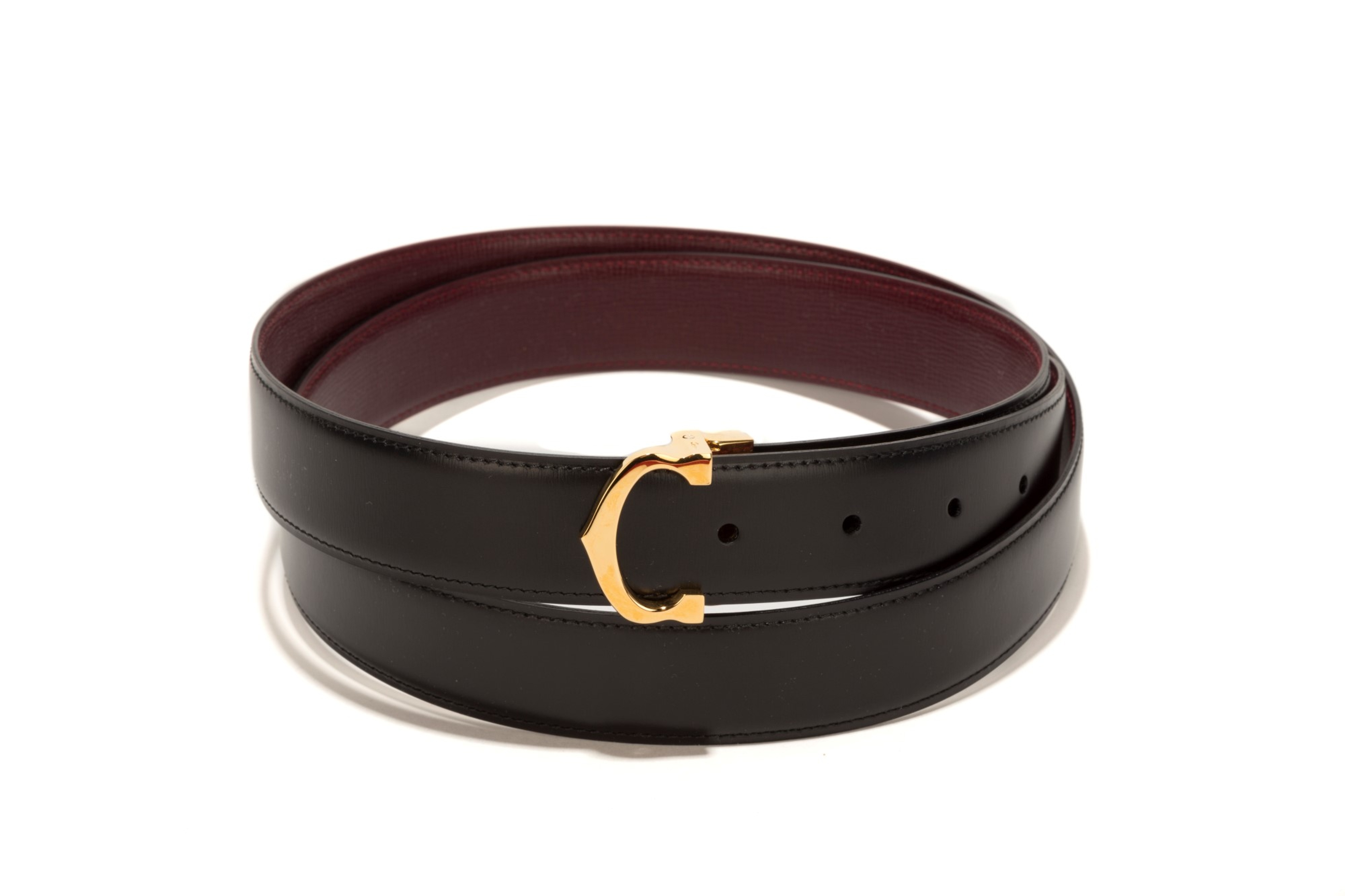 Ceinture En Cuir Bordeaux à Pointes Fantaisie - Taille S, Occasion Très Bon état