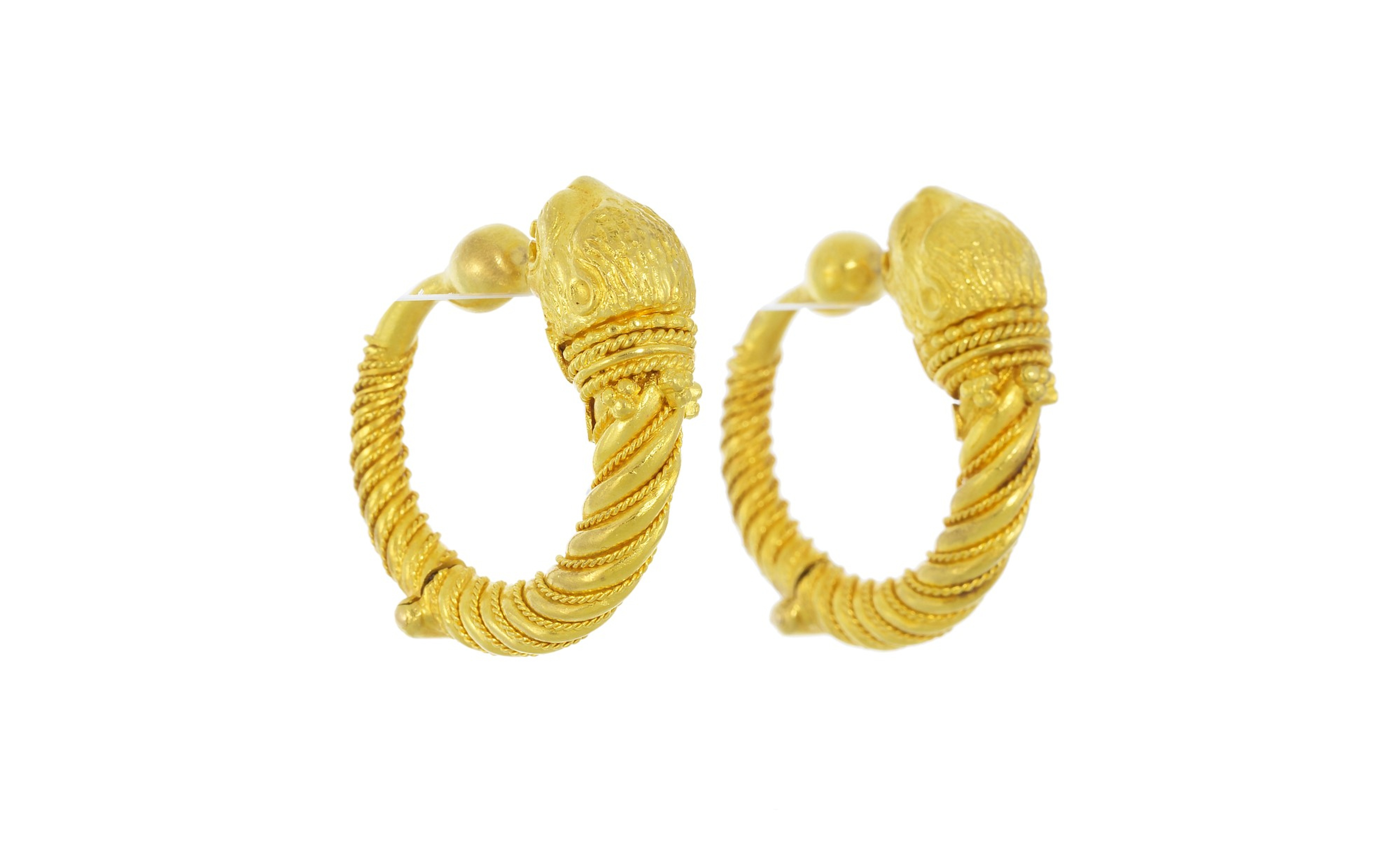 Boucles D'oreilles Créoles Ornées De Boules Limées En Or 18 Carats (750/1000) - Occasion